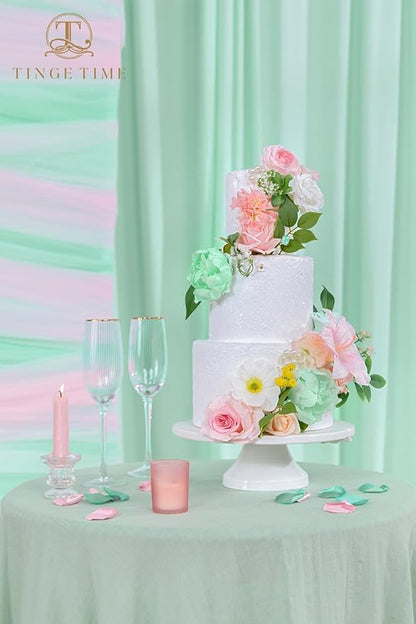 TINGE TIME Artificial Flowers Mint Green & Pink Flower Combo for DIY Wedding Bouquets Table Centerpieces Arrangements Party Baby Shower Home Summer Decorations