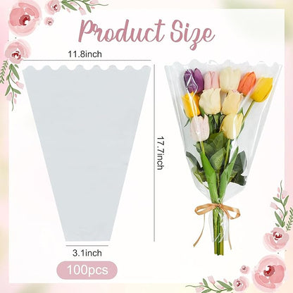 BEISHIDA 100 PCS Clear Flower Bouquet Bags Cellophane Flower Sleeves Plastic Wrapping Bags for Florist Bouquet Supplies Mother's Day Valentine's Day (Transparent,18 x 12 inch)