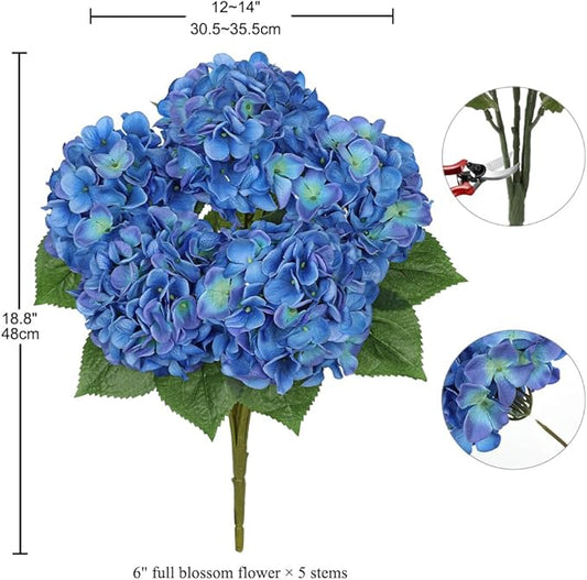 Hollyone Hydrangea Artificial Flowers Large Artificial Dark Blue Hydrangeas Silk Flower for Home Decor Indoor Wedding Flower Bouquets Faux Flowers Kitchen Centerpiece Table Decorations