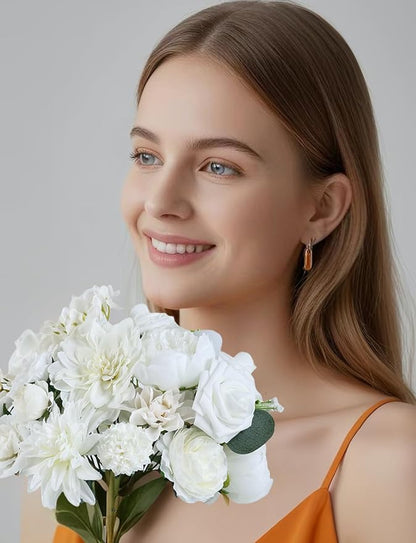 Multi Use Artificial Flowers Combo for DIY Centerpieces Arrangements Wedding Bridal Bouquet Table Chair Decor Candle Holder Baby Shower Cake Decor Flower Strips Home Décor (White Series)