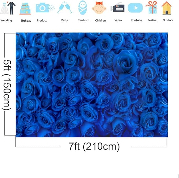 Blue Rose Flower Backdrop Royal Blue Rose Floral Valentines Day Photography Background Wedding Bridal Shower Photo Backdrops Birthday Party Decorations Portraits Photo Shoot Props 7x5ft