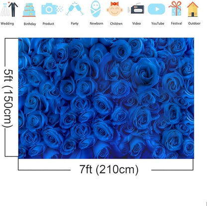 Blue Rose Flower Backdrop Royal Blue Rose Floral Valentines Day Photography Background Wedding Bridal Shower Photo Backdrops Birthday Party Decorations Portraits Photo Shoot Props 7x5ft