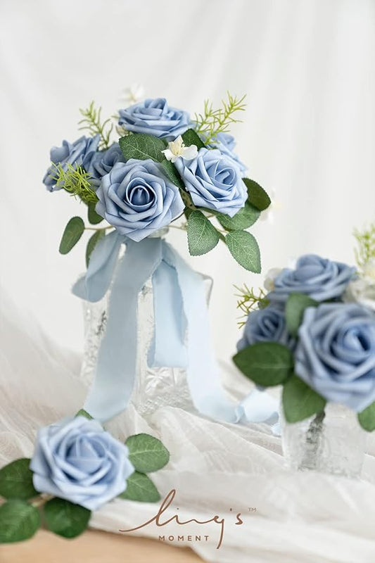 Ling's moment Artificial Flowers 25Pcs Provence Roses Decor w/Stems,3" Real Touch DIY Foam Floral for Wedding Bouquet/Centerpieces, Outdoors Party Backdrop, Room/Table, and Garden/Pot Decorations