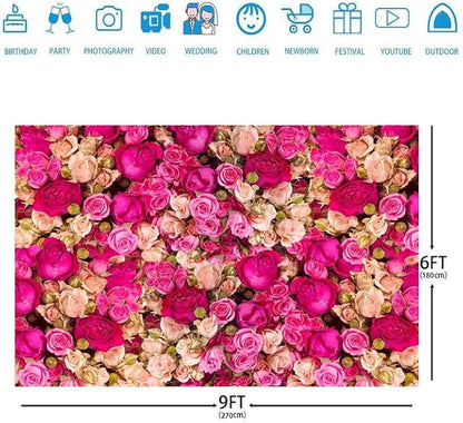 Ticuenicoa 9x6ft Pink Red Rose Flowers Photography Backdrop Valentine's Day Photo Background Baby Shower Wedding Birthday Decoration Bridal Shower Wedding Blossoms Roses Wall Art Photo Booth Props