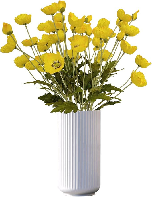 ATFL Yellow Poppy Flowers Artificial for Wedding Decorations,12 Pcs Fake Faux Silk Poppies Bulk for Home Decor Table Centerpieces Floral Arrangement(23.5‘’, Yellow)