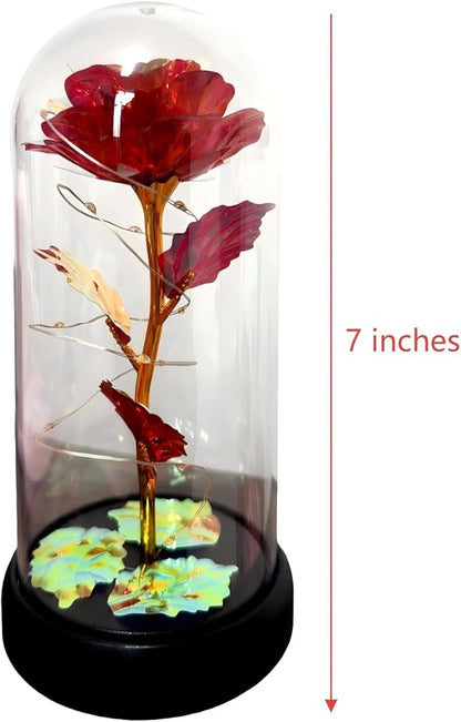 Eternal Glass Rose in Display Dome | Glass Flower with Colorful Base, A Perfect Romantic Gift for Valentine's Day, Mother's Day, Birthday & Christmas for Her