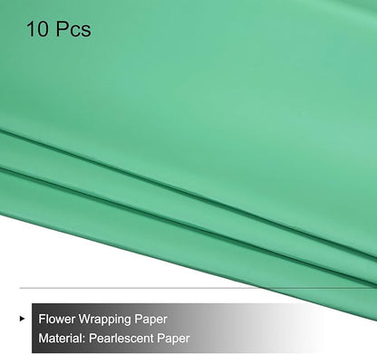 MECCANIXITY Pearlescent Film Flower Wrapping Paper 22.8x22.8 Inch Waterproof for DIY Crafts, Gift/Gift Box Packaging Bright Green Pack of 10
