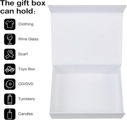 Aimyoo White Collapsible Gift Box with Magnetic Closure Lids 10.5x7x3 in, Bridesmaid Groomsman Proposal Boxes, Rectangle Storage Box 3 Pack