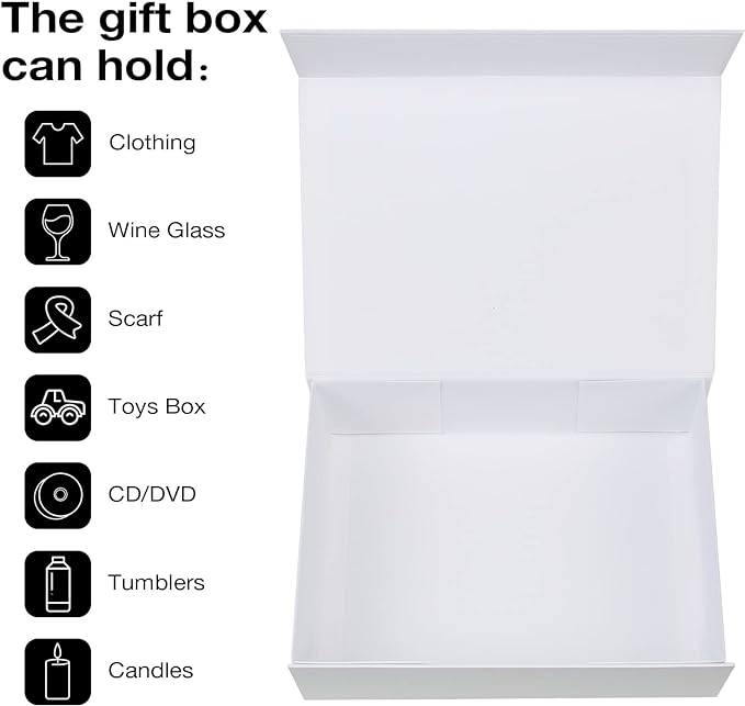 Aimyoo White Collapsible Gift Box with Magnetic Closure Lids 10.5x7x3 in, Bridesmaid Groomsman Proposal Boxes, Rectangle Storage Box 1 Pack