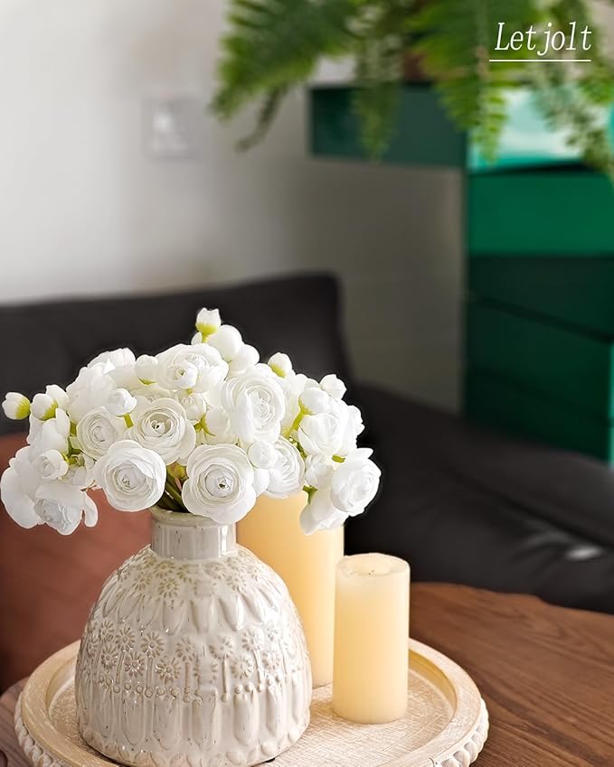 Letjolt Ranunculus Artificial Flower White Silk Flowers Faux DIY Bouquet for Wedding Engagement Centerpieces Arrangements Bridal Shower Decorations Home Decor 18pcs