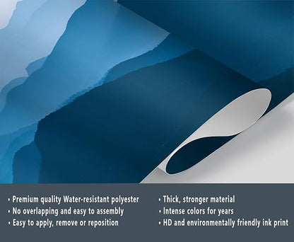 Minimalist Blues Mountain Wall Mural, Misty Layered Hills 3D Wall Murals, Serene Misty Mountains Wallpaper Mural, for Living Room Bedroom Large Wallpaper Indoor Decor 137.8" W x100 H