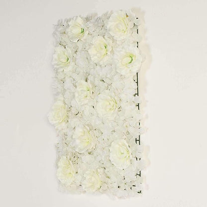 Efavormart 4 Pack 11 Sq ft. UV Protected Cream 3D Silk Rose & Hydrangea Flower Panel Wall Mat for DIY Party Centerpieces Decor