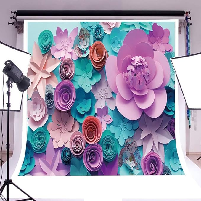 AOFOTO 8x8ft Handmade 3D Paper Flower Backdrop Birthday Party Decoration Photography Background Baby Shower Kid Girl Woman Artistic Portrait Activity Banner Photo Shoot Studio Props Vinyl Wallpaper