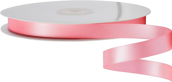 LIUYAXI Pink Stain Ribbon, 1/2" X Continuous 50 Yards, Double Faced Fabric Ribbon Perfect for Gift Wrapping Wedding Christmas Birthday Floral Arrangement Craft