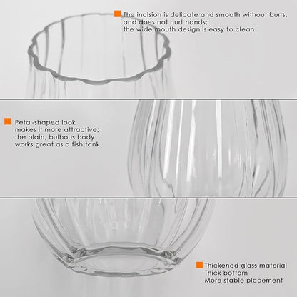 Flower-Shaped Wide Mouth Glass Vase - 6.7" Tall Transparent Vase, Ideal for Fresh Flowers/Floating Tealights, Home Display (Living Room/Bedroom), Wedding Centerpieces & Holiday Decor