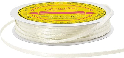 Double Face Ivory Satin Thin Ribbon 1/8 inch X 100 Yards Polyester Ivory Ribbon for Gift Wrapping Very Suitable for Weddings Party Hair Bow Invitation Decorations and More