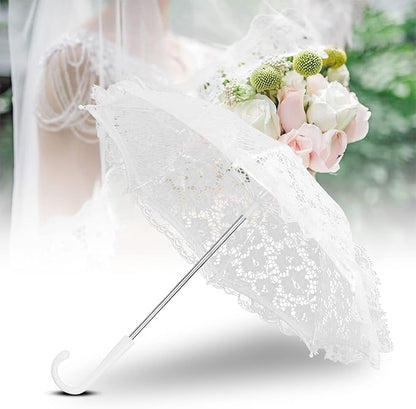 Hilitand Lace Umbrella White Embroidery Fashion Romantic Wedding Party Photography Decoration Umbrella Lightweight Mesh Parasol Lace Umbrella