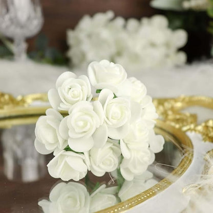 Efavormart 48 Roses | 4" Tall Ivory Real Touch Artificial DIY Foam Rose Flowers with Stem, Craft Rose Buds