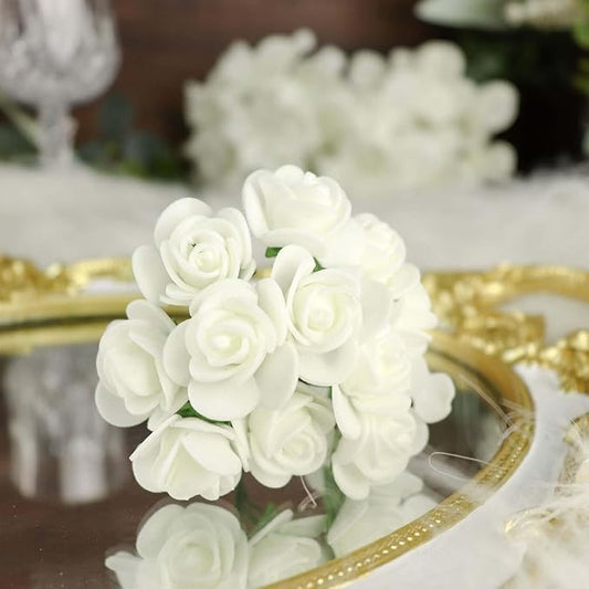 Efavormart 48 Roses | 4" Tall Ivory Real Touch Artificial DIY Foam Rose Flowers with Stem, Craft Rose Buds
