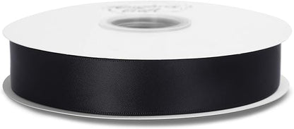 Humphrey's Craft 1 Inch Black Double Faced Satin Ribbon - 50 Yards Variety of Color for Crafts Gift Wrapping DIY Bows Bouquet Decoration Sewing Christmas Tree Wedding and Invitation Card.