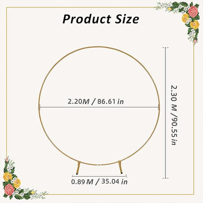 7.2Ft Round Balloon Arch Stand Kit Wedding Arches for Ceremony Circle Backdrop Stand for Parties Wedding Birthday Decoration with Two Water Bags (7.2FT Gold)