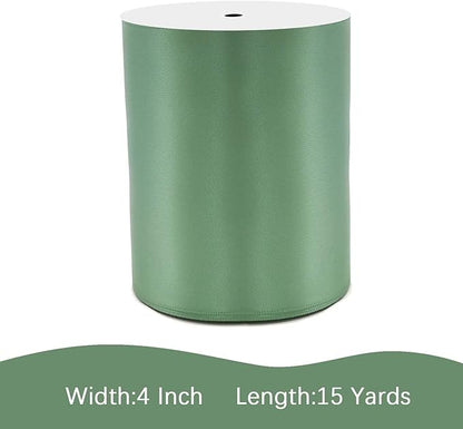 Sage Green Satin Ribbon 4 inch X 15 Yards Polyester Ribbon for Gift Wrapping Very Suitable for Weddings Party Hair Bow Invitation Decorations and More