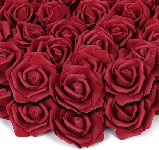 200pcs Burgundy Artificial Foam Rose Flower Head, 3-Inch Fake Flower Heads Stemless Rose Flowers Bulk for DIY Crafts,Wedding Bouquets Party Baby Shower Home Decor (Burgundy)