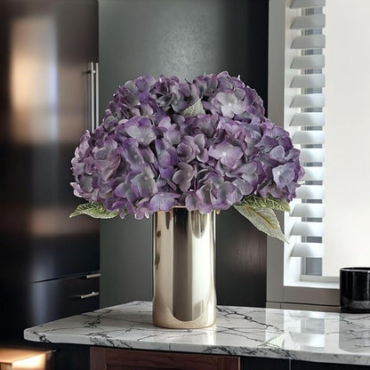 2Bouquets Artificial Fake Flowers Plants Silk Hydrangea Arrangements Wedding Bouquets Decorations Plastic Floral Home Kitchen Garden Party Festival Bar DIY (Grey Purple)