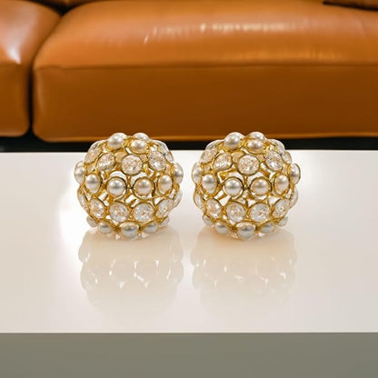 Modern Day Accents 3977 Facetas Perla 3" Gold Cristal & Pearl Spheres - Set of 2, Home Decor, Coffee Table Decor, Decorative Balls, Gem Sphere Ball, Modern Home Decor, Bowl fillers, Gemstone