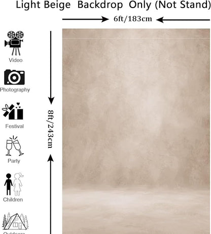 Abstract Professional Photography Backdrop for Portrait Photo Props Booth Background Photoshoot Studio with Polyester Fabric Roller Pocket on Top (6x8ft,Light Beige,No Stand)