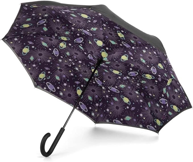 Totes Women's Inbrella Reverse-Close Folding Umbrella, Galaxy