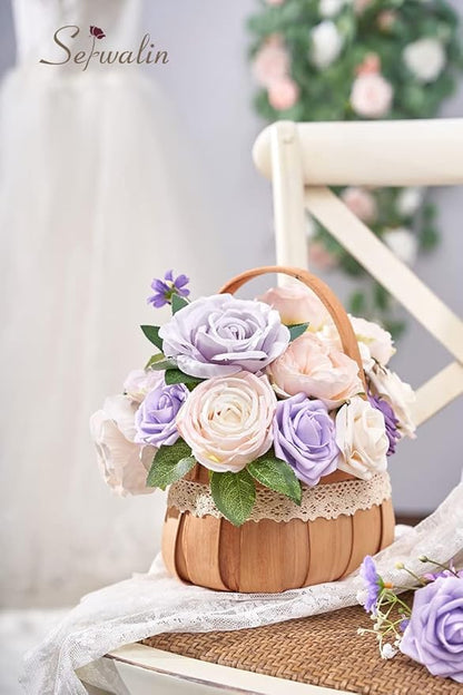 Serwalin 2Pcs Artificial Flowers Fake Silk Flowers Combo Realistic Mixed Roses Box for DIY Wedding Bridal Bouquets Centerpieces Arrangements Faux Flowers with Stems Home Decor, Pink&Lilac