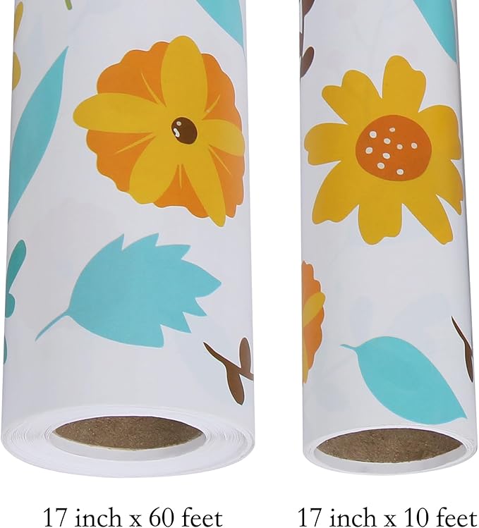 Aimyoo Floral Packing Paper Wrapping Paper Roll 17 in x 10 ft, Blue Red Flower Gift Wrap for Wedding Bridal Shower Birthday