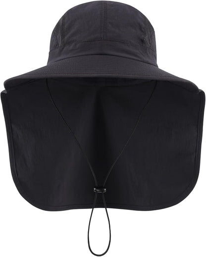 Home Prefer UPF 50+ Sun Hats for Men Women Wide Brim Fishing Hat with Neck Flap UV Protection Sunblock Safari Bucket Hat