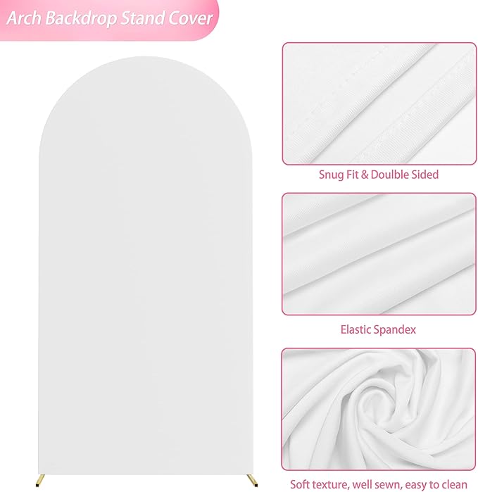 Wokceer 6.6FT Wedding Arch Backdrop Cover Spandex Fitted White Arch Covers Round Top Chiara Arches Backdrop Cover for Birthday Party Ceremony Banquet Decoration