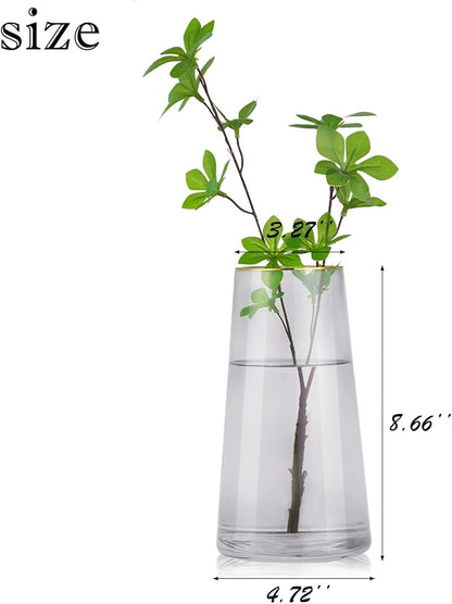 WHJY 9 inch Gray Clear Glass Vase for Table Centerpieces Home Décor, Flower vase Modern Glass Bottles Decorative-Gray