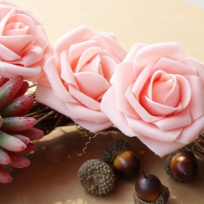 AmyHomie Artificial Flower 50pcs Real Looking Fake Roses w/Stem for DIY Wedding Bouquets Centerpieces Arrangements Party Baby Shower Valentines Day Christmas Tree Decorations