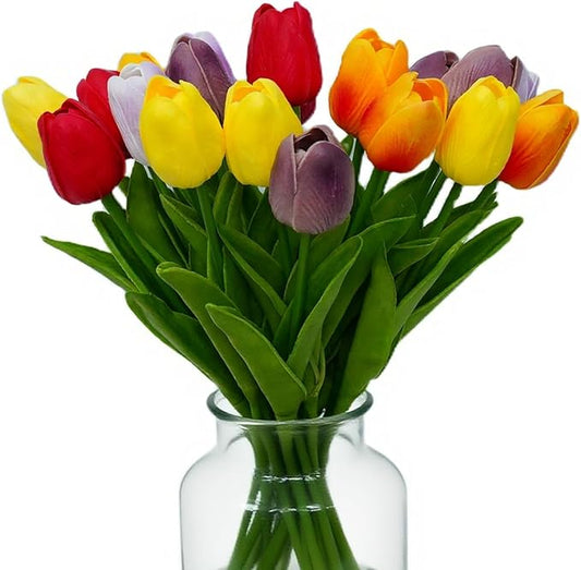 20pcs Faux Tulips Artificial Flowers Faux Flowers PU Artificial Tulips 13.5 Inch Mother's Day Easter Valentine’S Day Gifts in Home Kitchen Spring Decorations For Home (Multicolor-1)