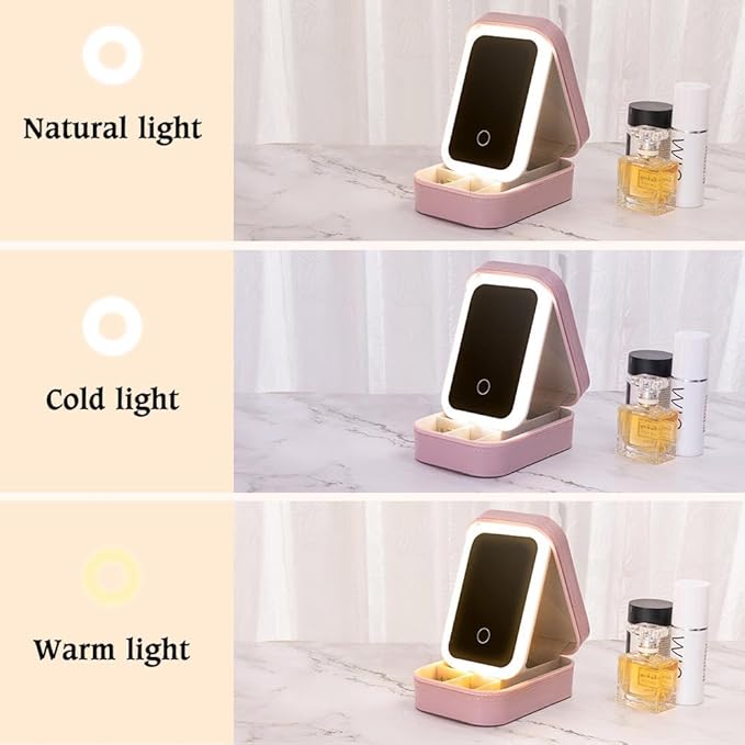 callie Personalized Birth Flower Jewelry Box with Mirror & LED 3 Adjustable Light, Custom Name - Travel Makeup Box Case, Birthday Christmas Gift for Women Girls