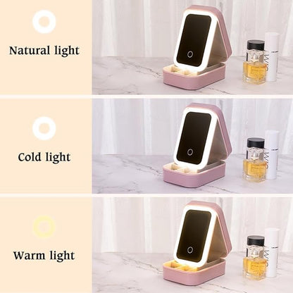 callie Personalized Birth Flower Jewelry Box with Mirror & LED 3 Adjustable Light, Custom Name - Travel Makeup Box Case, Birthday Christmas Gift for Women Girls