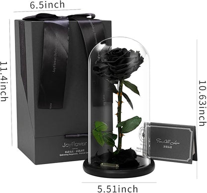 JoyFlower Single Rose Real Rose Flower Gifts for Mom from Daughter Son, Birthday Gifts for Women, Eternal Rose Preserved Flowers for Delivery Prime for Christmas Valentine's Mothers Day(Black)