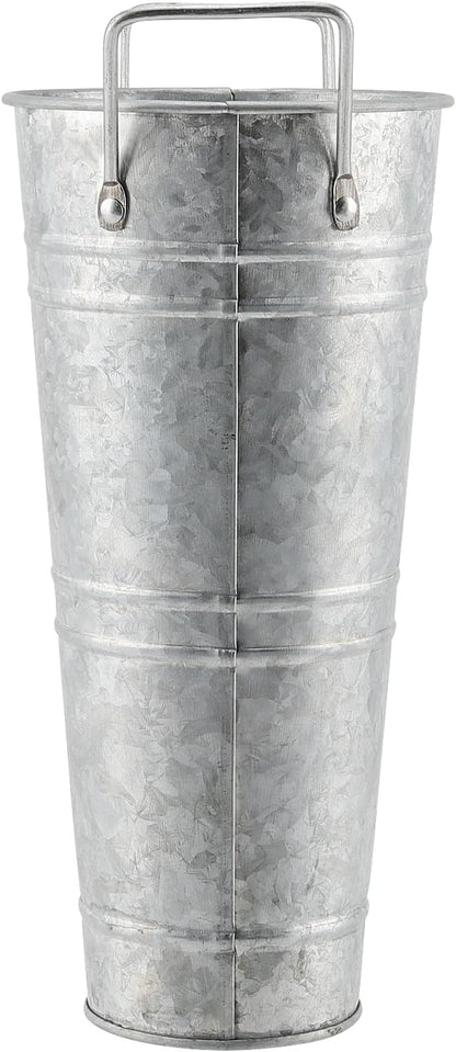 4 Pack 9 Inch Tall Galvanized Flower Bucket, Silver Farmhouse French Flower Bucket with Handle, Small Rustic Buckets Vintage Metal Vases for Flower, Centerpieces, Floral Wedding Arrangements