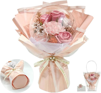 Soap Flowers Bouquet, Artificial Flowers in Gift Box with Gift Bag & Greeting Card, Flowers for Delivery, Pink Flowers Birthday Gift for Women Mom Wife Grandma Her