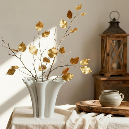 White Ceramic Vase for Home Decor, Boho Artistic Irregular Shape Decorative Vase, Unique Modern Accent for Living Room Bedroom or Entryway