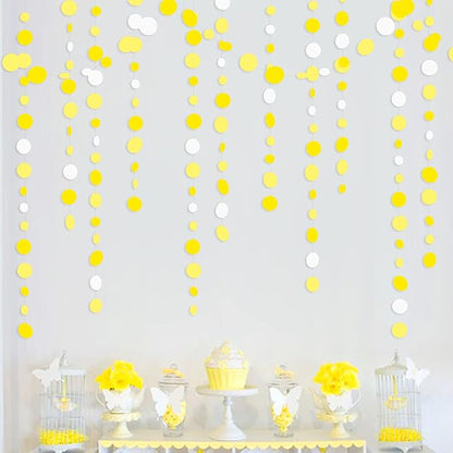 46 Ft Yellow White Circle Dots Garland Gradient Yellow Polka Dot Hanging Paper Streamer for Wedding Bridal Shower Birthday Baby Shower Engagement Bee Sunflower Lemon Theme Party Decorations Supplies