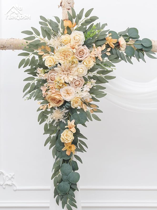 Artificial Flowers Wedding Arch Decor Arch Flowers (Set of 2) for Wedding Welcome Sign and Backdrop Decoration (Champagne)