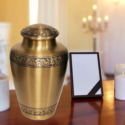 MEMORIALS 4U Custom Engraved Cremation Urn - Handcrafted Urn for Human Ashes - Affordable Urn for Ashes with Velvet Bag (Gold)