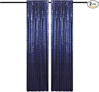 Navy Blue Sequin Backdrop Curtains Glitter Drapes 2FTx8FT 2 Panels for Wedding Birthday Party Decorations Bridal Baby Shower Party Supplies Sparkly Photography Background