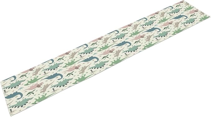 Cartoon Dinosaur Table Runner,Kids Boys Cute Colorful Animal Dino Abstract Print Tablecloth Burlap for Hotel Indoors Outdoor Dining Room Kitchen Holiday Party, 13x60in