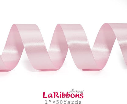 LaRibbons Light Pink Satin Ribbon 1 Inch 50 Yards Luxury Double Faced Pink Silk Ribbon for Gift Wrapping Flower Bouquet Crafts Wedding BabyShower Decoration